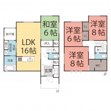 越前市常久町、新築一戸建ての間取り画像です