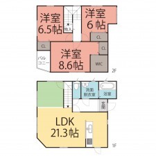 越前市芝原、中古一戸建ての間取り画像です