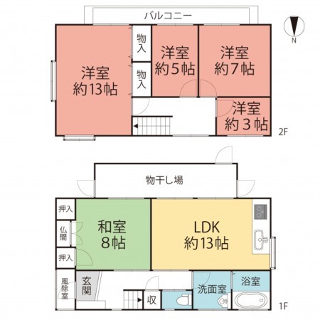 越前市北町、中古一戸建ての間取り画像です
