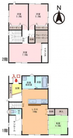 鯖江市水落町、中古一戸建ての間取り画像です