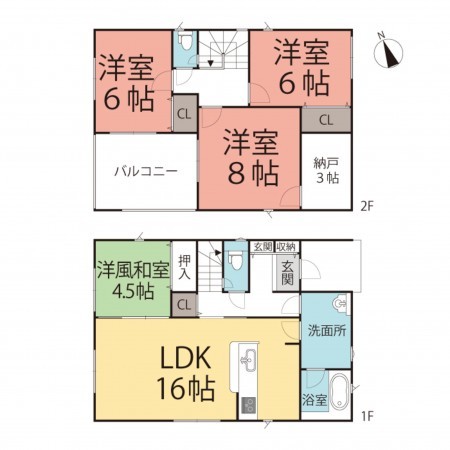 越前市姫川、新築一戸建ての間取り画像です