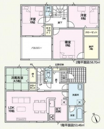 越前市姫川、新築一戸建ての間取り画像です