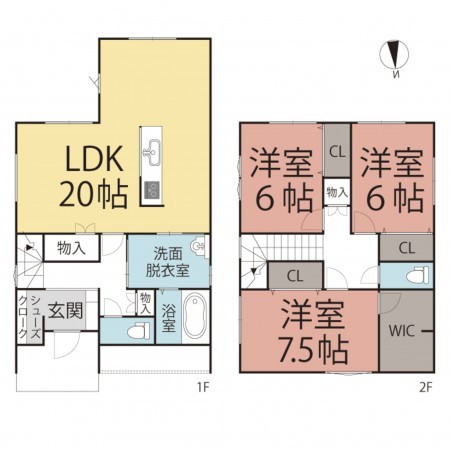 越前市瓜生町、新築一戸建ての間取り画像です