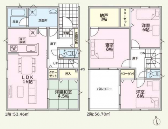 越前市矢放町、新築一戸建ての間取り画像です
