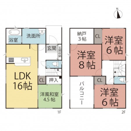 越前市矢放町、新築一戸建ての間取り画像です