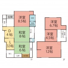 鯖江市西袋町、中古一戸建ての間取り画像です