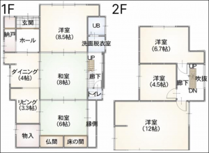 鯖江市西袋町、中古一戸建ての間取り画像です