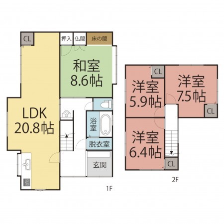鯖江市川去町、中古一戸建ての間取り画像です