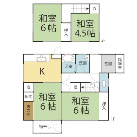 鯖江市下野田町、中古一戸建ての間取り画像です
