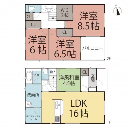 鯖江市神中町、新築一戸建ての間取り画像です