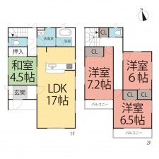 越前市矢放町、中古一戸建ての間取り画像です