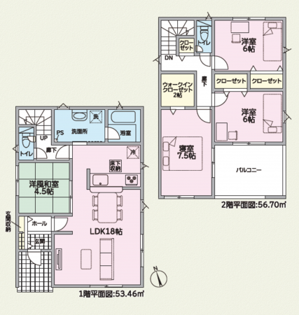 鯖江市下河端町、新築一戸建ての間取り画像です
