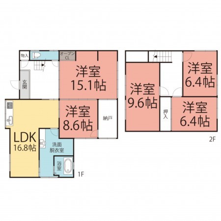 越前市富士見が丘、中古一戸建ての間取り画像です