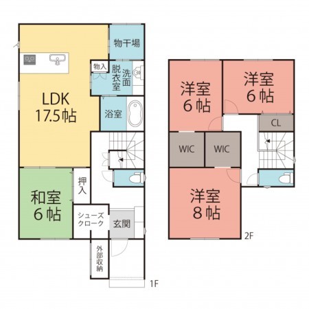 越前市芝原、新築一戸建ての間取り画像です