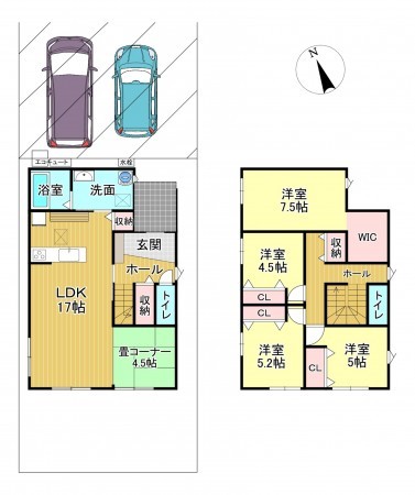 鯖江市下河端町、新築一戸建ての間取り画像です