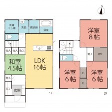 鯖江市東鯖江、新築一戸建ての間取り画像です