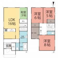 鯖江市水落町、新築一戸建ての間取り画像です