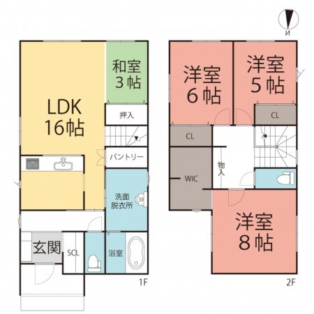鯖江市水落町、新築一戸建ての間取り画像です