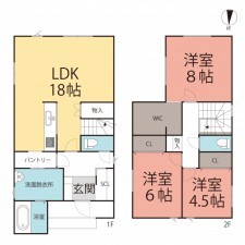 鯖江市水落町、新築一戸建ての間取り画像です