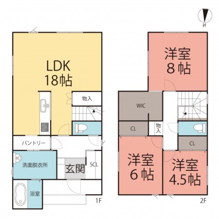 鯖江市水落町、新築一戸建ての間取り画像です