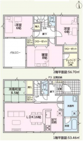 越前市平出、新築一戸建ての間取り画像です