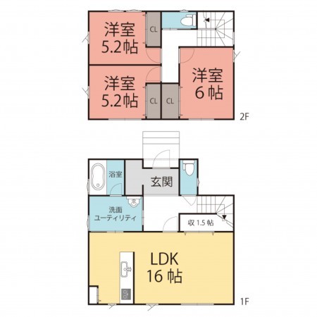 越前市家久町、新築一戸建ての間取り画像です