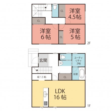 越前市家久町、新築一戸建ての間取り画像です