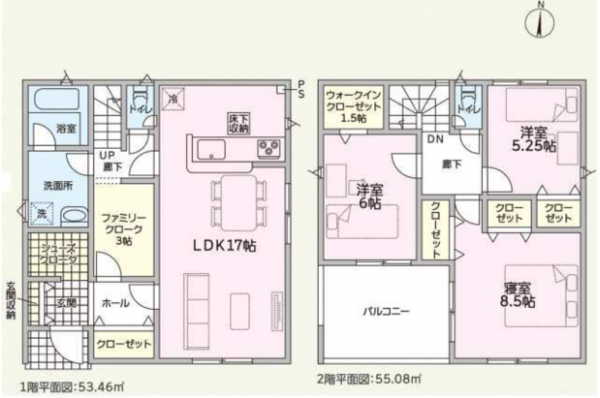越前市矢放町、新築一戸建ての間取り画像です