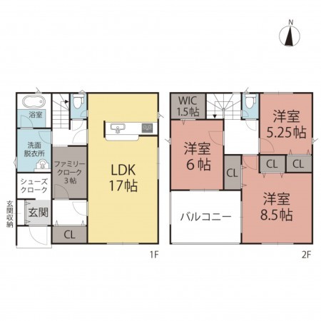 越前市矢放町、新築一戸建ての間取り画像です
