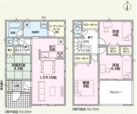 越前市矢放町、新築一戸建ての間取り画像です