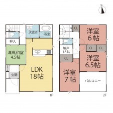 越前市粟田部町中央、新築一戸建ての間取り画像です