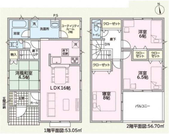 越前市粟田部町中央、新築一戸建ての間取り画像です