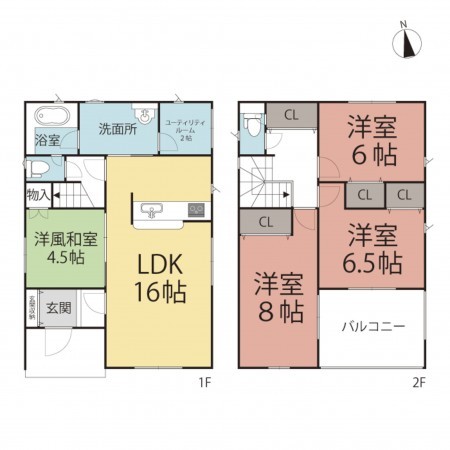 越前市粟田部町中央、新築一戸建ての間取り画像です