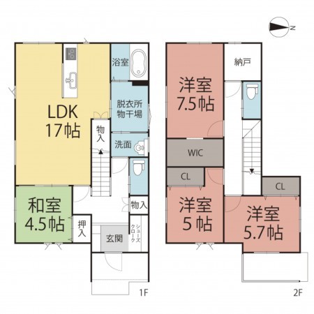 鯖江市五郎丸町、新築一戸建ての間取り画像です