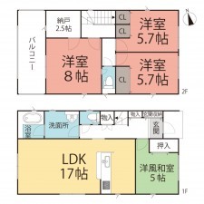 鯖江市宮前、新築一戸建ての間取り画像です