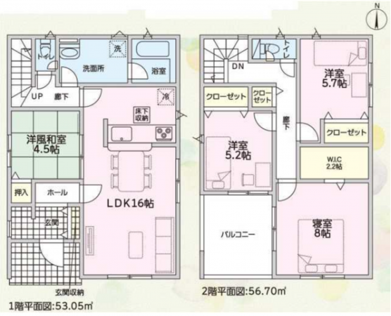 丹生郡越前町、新築一戸建ての間取り画像です