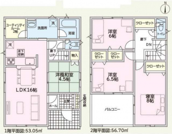 丹生郡越前町、新築一戸建ての間取り画像です