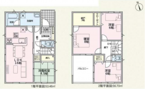 鯖江市下河端町、新築一戸建ての間取り画像です