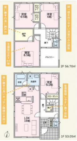 鯖江市水落町、新築一戸建ての間取り画像です