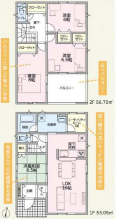 鯖江市水落町、新築一戸建ての間取り画像です
