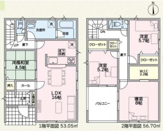 越前市中央、新築一戸建ての間取り画像です