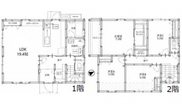 呉市焼山桜ケ丘、中古一戸建ての間取り画像です