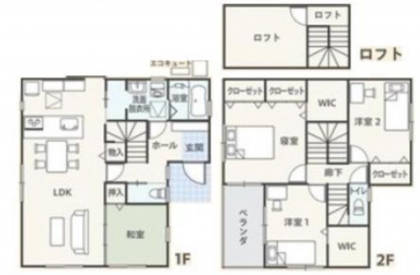 呉市焼山宮ケ迫、新築一戸建ての間取り画像です