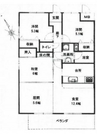 呉市広本町、マンションの間取り画像です