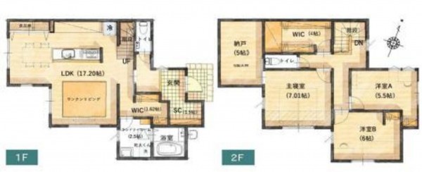 呉市宮原、新築一戸建ての間取り画像です