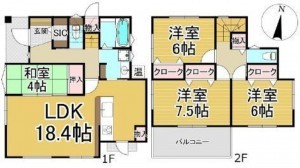 呉市内神町、中古一戸建ての間取り画像です