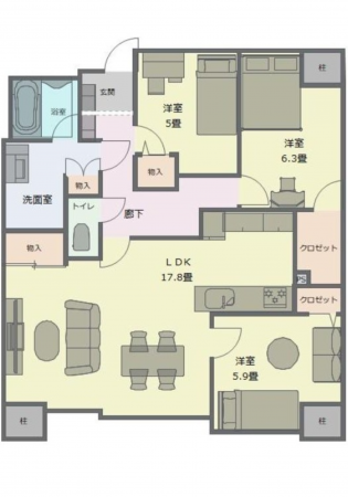 呉市中央、マンションの間取り画像です