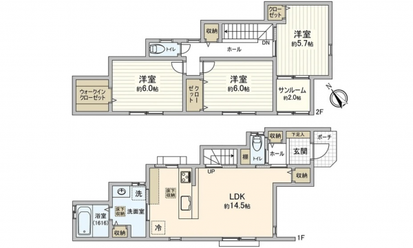 呉市東川原石町、新築一戸建ての間取り画像です
