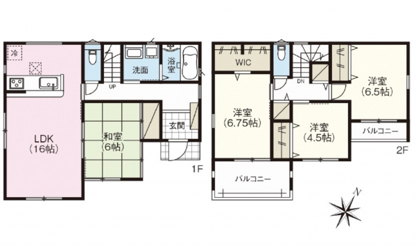 呉市広古新開、新築一戸建ての間取り画像です