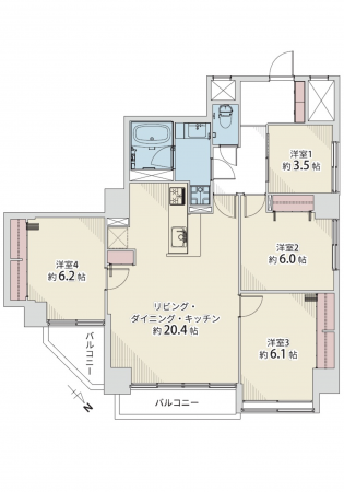 呉市本通、マンションの間取り画像です